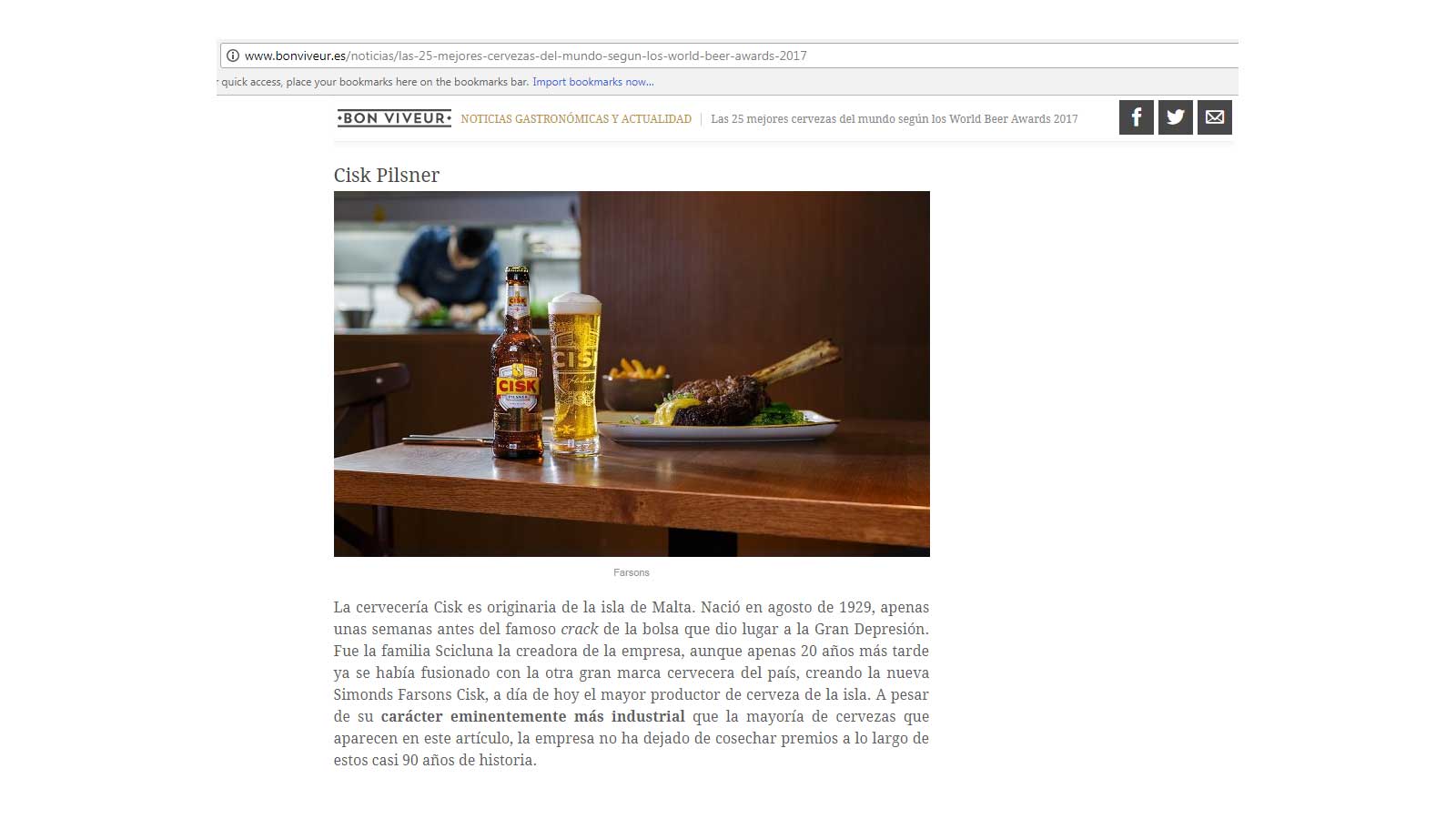 Cisk Pilsner featured on Spanish list of ‘Best beers in the world’ 