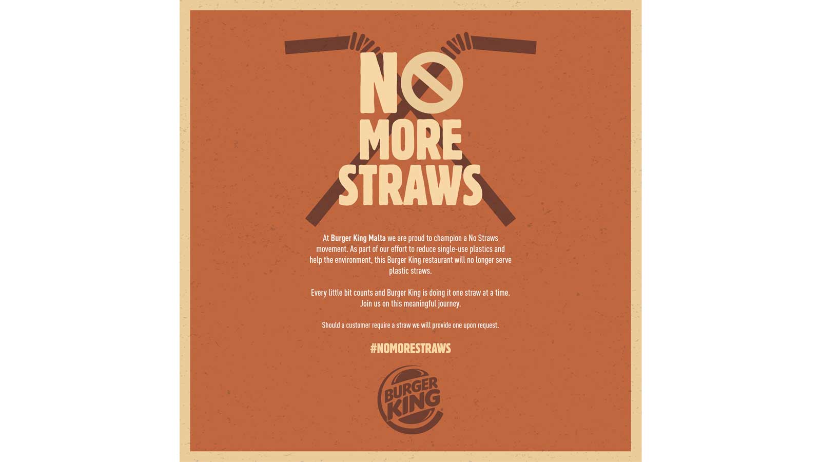 Burger King Malta adopts No Straws Policy 